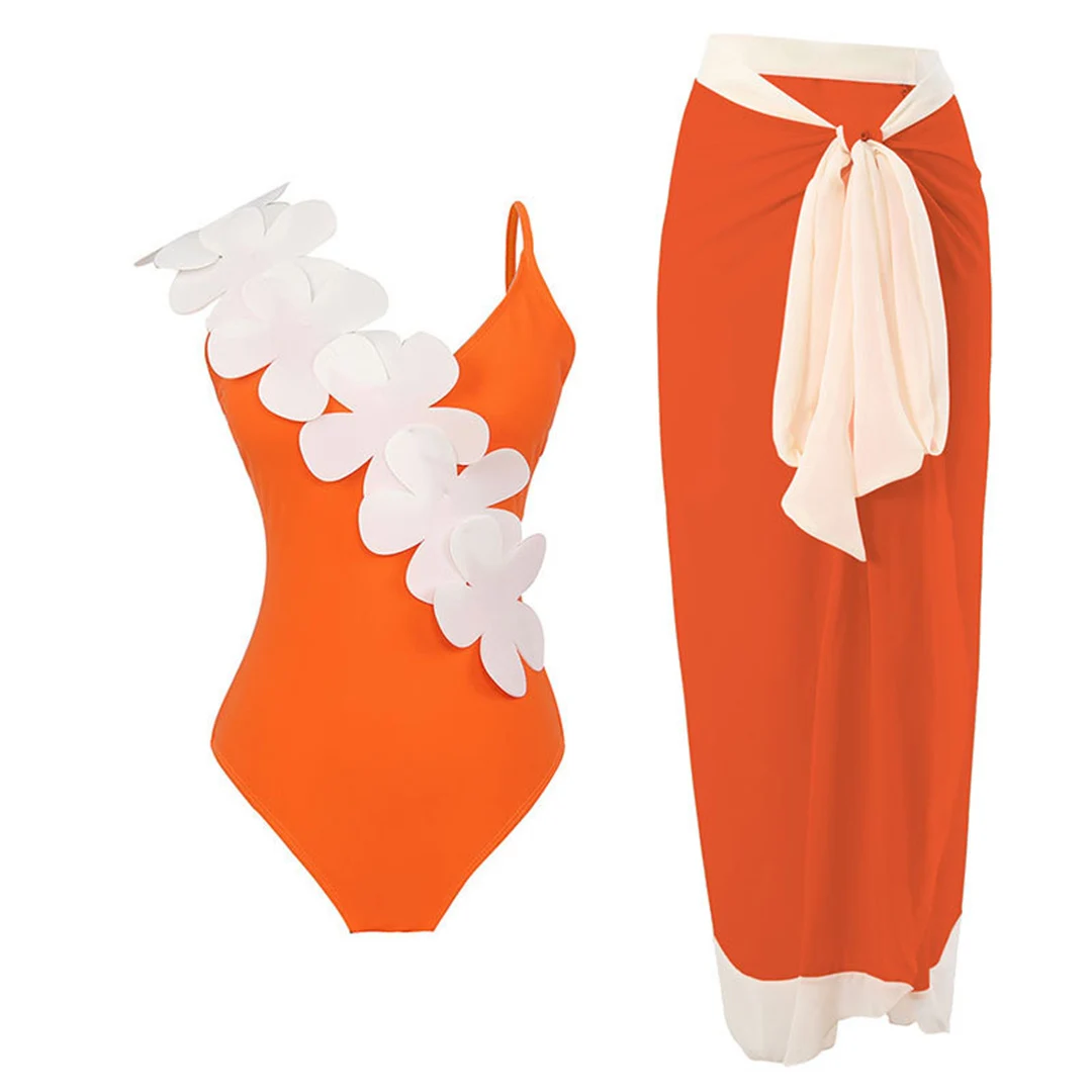 S - XL Sexy mit Sarong, 3D-Blumenmuster, tiefes V-Ausschnitt, hoch geschnitten, Damen-Badeanzug, einteiliger Badeanzug, Damen-Badebekleidung, Badeanzug, Modell V5035 – Detail 28