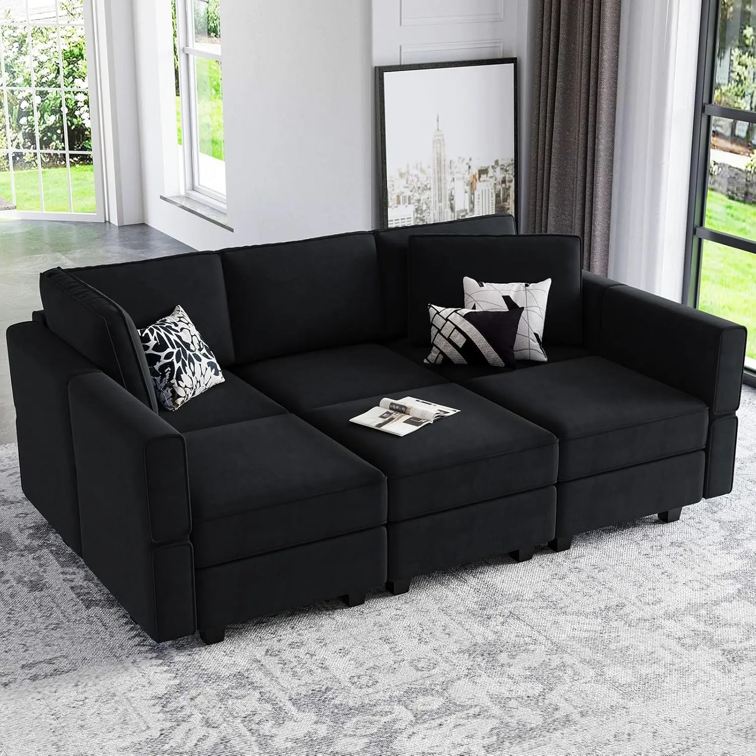 Sleeper Sofa with Storage Chaise Sofa Bed Couch for Living Room Black