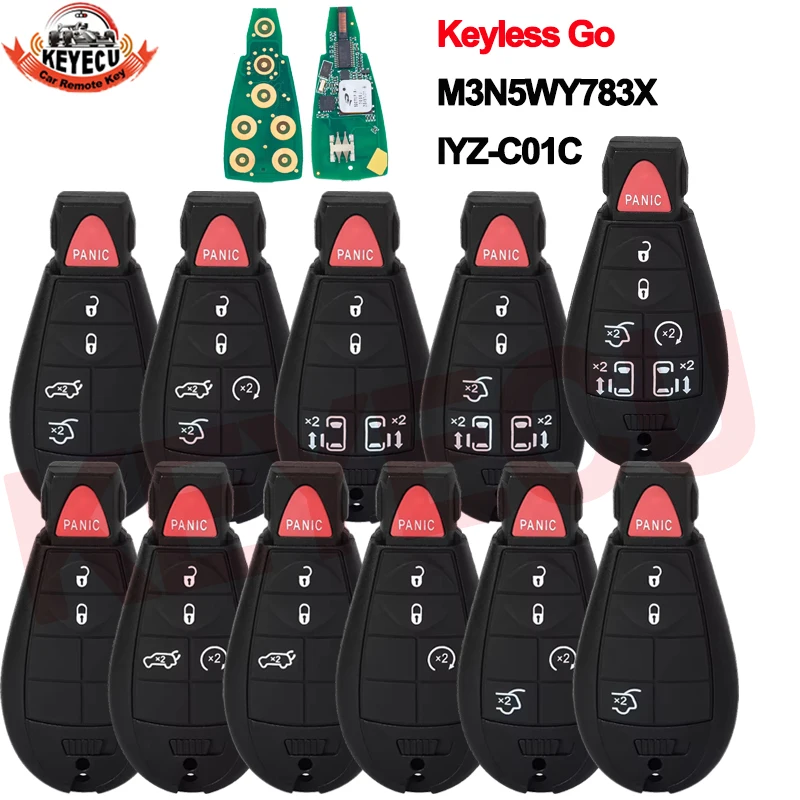 

KEYECU Keyless Go ID46 Chip 433MHz Fobik Remote Key 1YZ-C01C For Jeep Grand Cherokee Dodge RAM Chrysler Town&Country M3N5WY783X