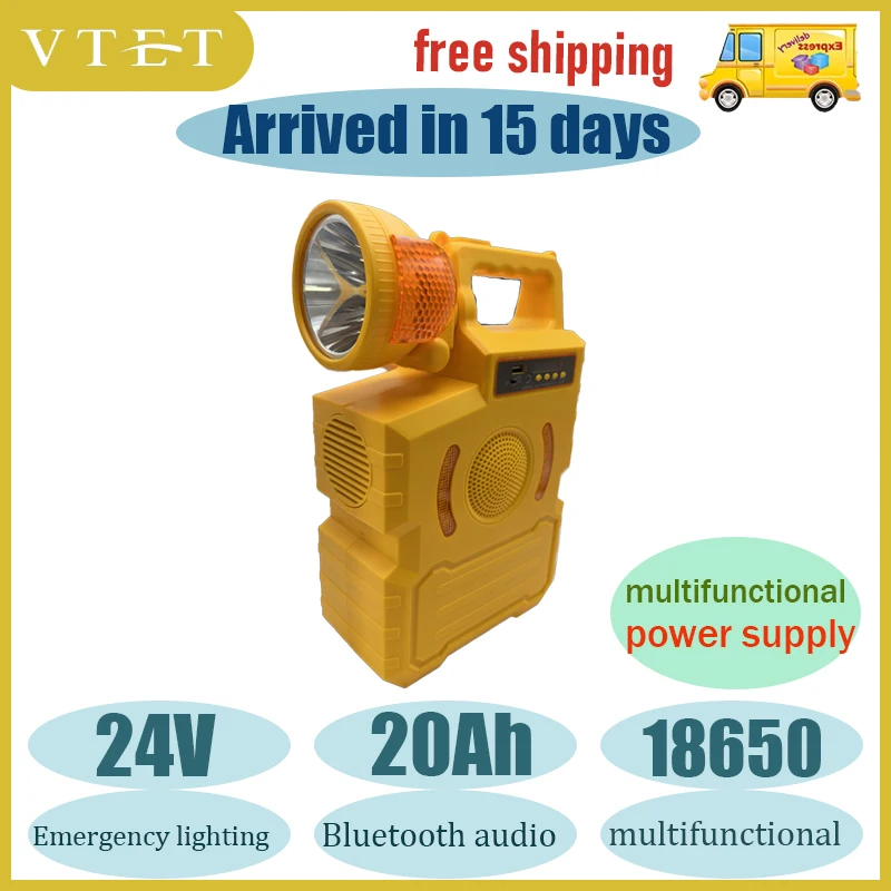 

24V20Ah High-capacity Outdoor Multifunctional Power Supply Flashlight LED Light Bluetooth Speaker 220V Power Supply USB Charging