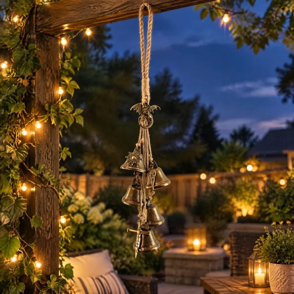 Pagan Decor Vintage Witch Bells Bronze Retro Metal Bell Pendant Clear Chime Soft Chime Wind Chime Bell Door Handle