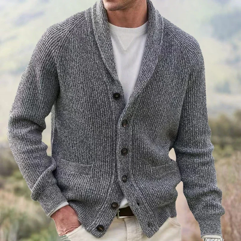 Classic Solid Color Sweater Men Jacket Fall Vintage Button-up Lapel Cardigan Knitted Coat for Mens Winter Warm Slim Sweatercoat