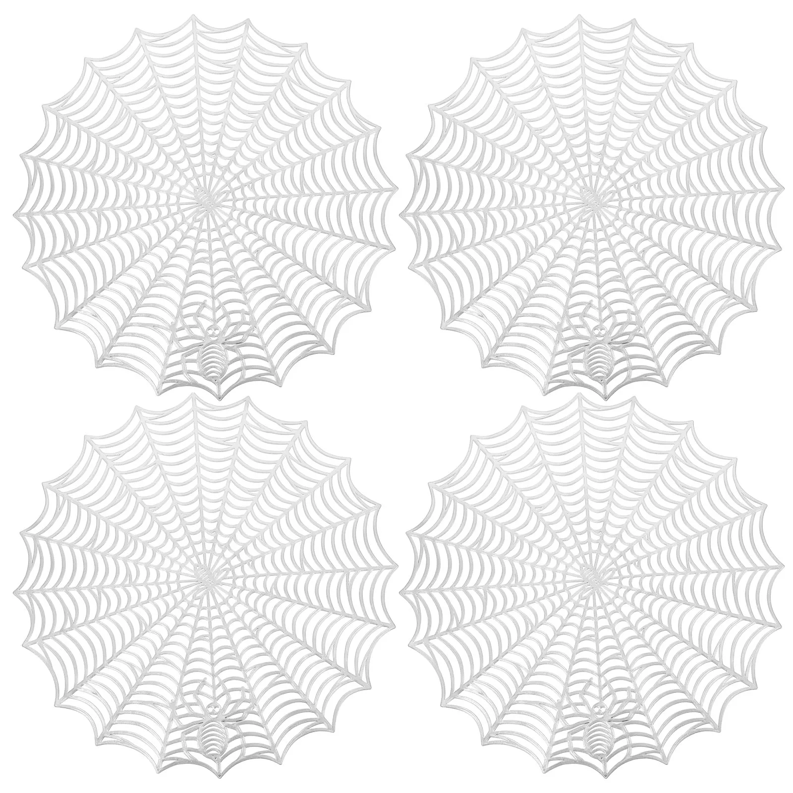 

4pcs Round Placemats Halloween Table Decoration Mat Washable Reusable Dinner Mats Holiday Party Spider Web Design Insulated Bowl