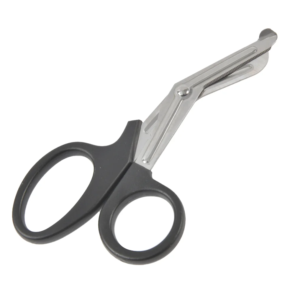Testa angolata in acciaio inossidabile 15-19cm benda medica forbici seghettate in acciaio inossidabile strumento di sicurezza per fasciatura paramedica all'aperto