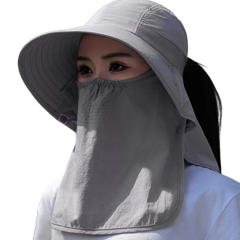 

652F Sun Protective Face Cover Hat for Women Floppy Sun Hat with Adjustable Drawstring Breathable Hat for Outdoor Activity