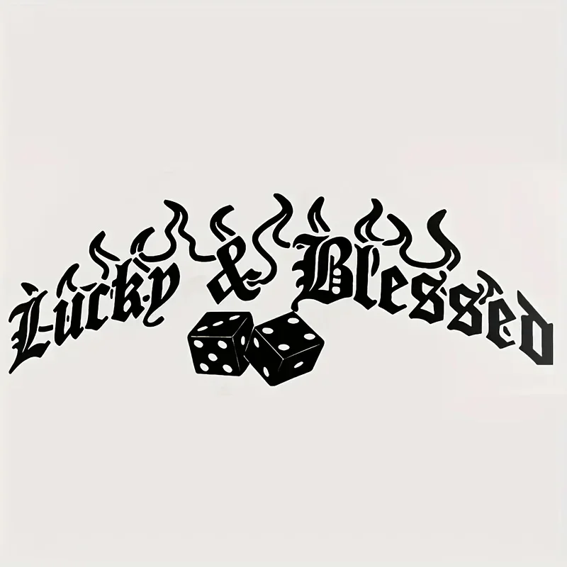

1PC Cool Lucky Dice Sticker, "Lucky & Blessed" Slogan, Durable, Ideal for Helmet Luggage, Eye-Catching Street Style Decor