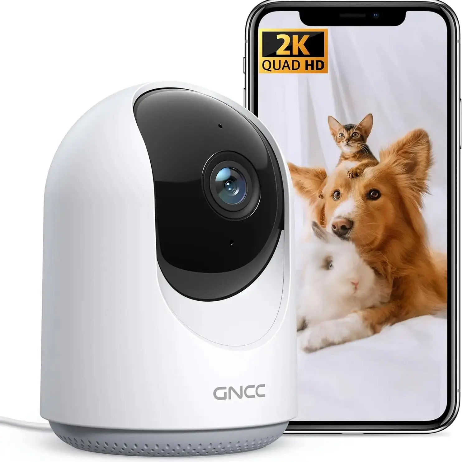 GNCC P1Pro 2k Pet Camera, Indoor Camera, 2-Way Audio, 360 Degree Pan/Tilt/Zoom, Motion/Sound Detection, SD&Cloud Storage