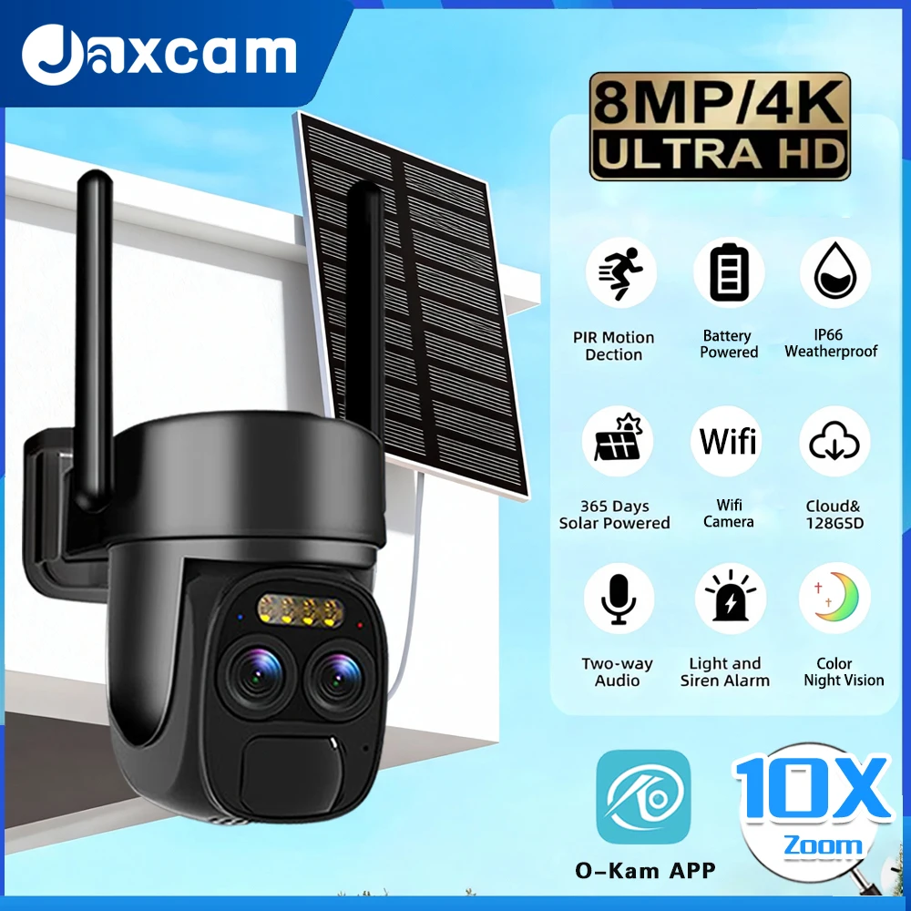 

8MP 4K HD Solar 10X Zoom WIFI Security Cameras With Solar Panels Color Night Vision PTZ Surveillance IP Camera O-Kam App