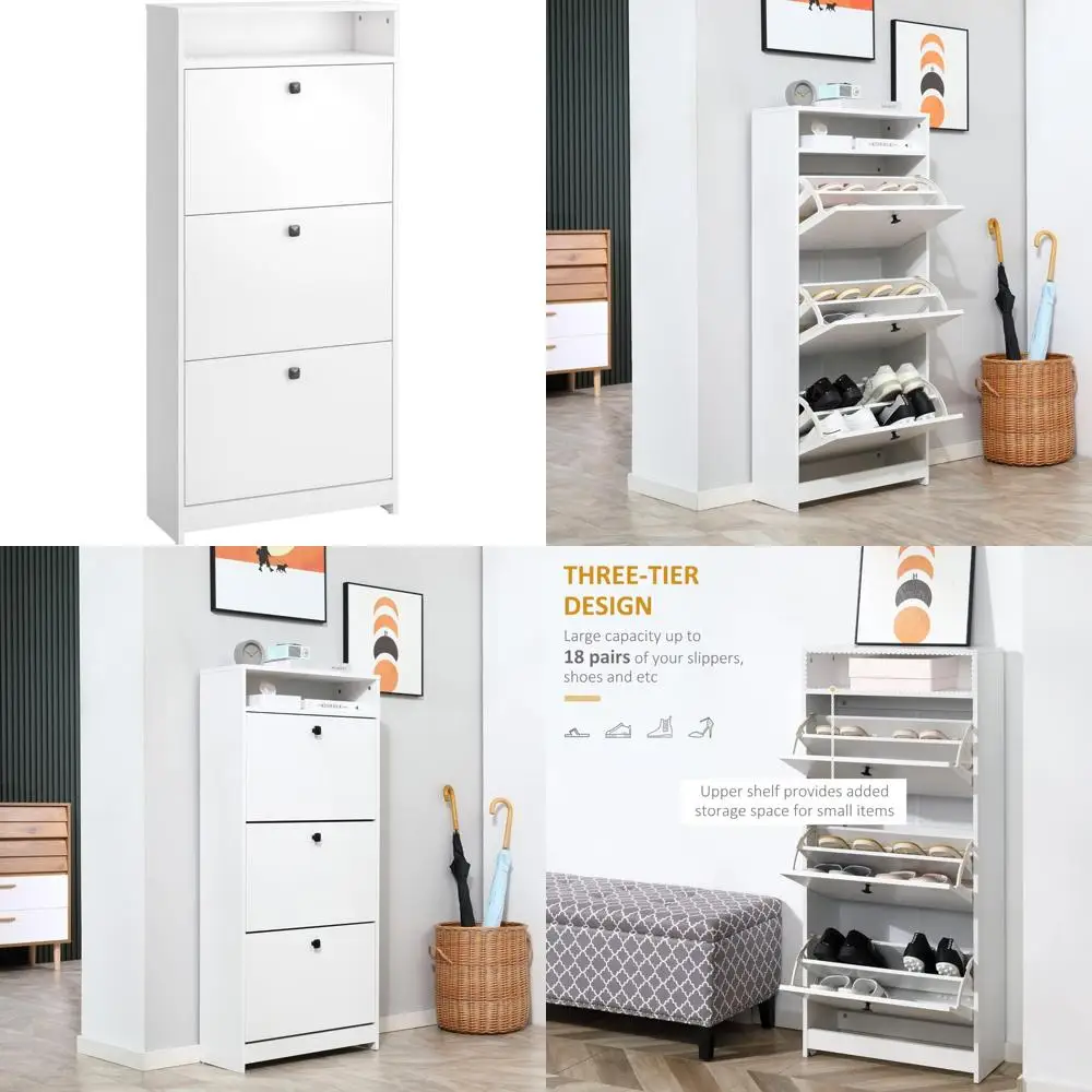

Stylish Shoe Storage Cabinet with 3 Large Fold-Out Drawers and Spacious Top for Small Items, Trendy Shoe Organizer