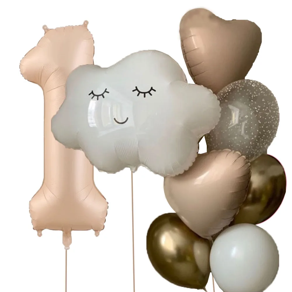 11pcs White Smile Cloud Aluminum Foil Balloons Set 32inch Caramel Helium Number Birthday Party Kids Baby Shower Decorations