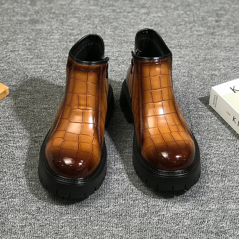 

Men Thick Soled Fashionable Chelsea Boots High-end Texture Big Head Gradient Color Stone Pattern Autumn Winter Men Boots