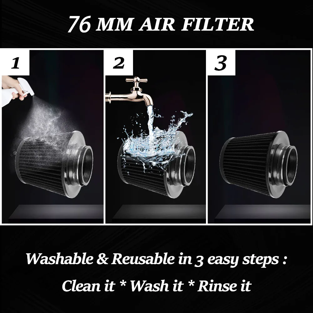 76MM Universal Stainless Steel Or Iron High Power Flow Cold Air Filter Car Round Cone Air Intake Filter Induction Kit