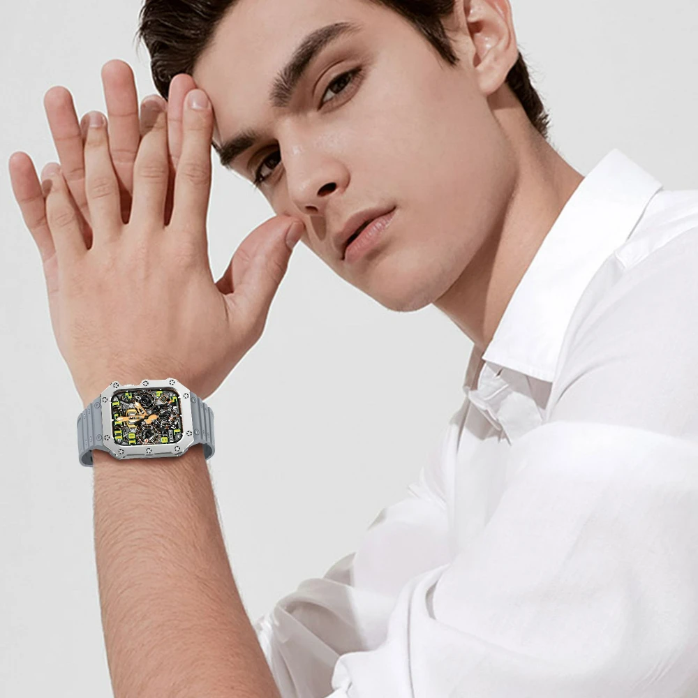 Electroplated TPU Integrated Strap for Apple Watch 44mm 40mm 45mm 41mm 42mm 38mm Sports Silicone Wristband for iWatch 8765432SE