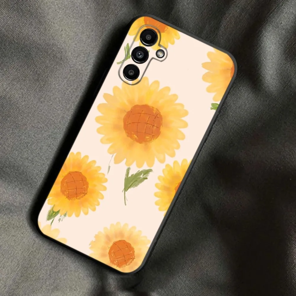 Cute Summer Daisy Sunflower Phone Case For Samsung Galaxy A13,A21s,A22,A31,A32,A52,A53,A71,A80,A91 Soft Black Phone Cover