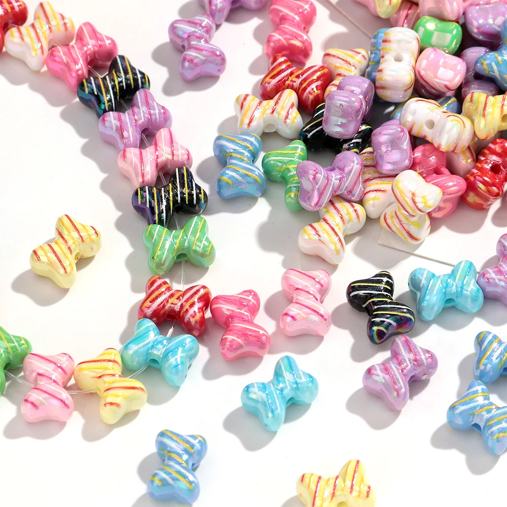 20pcs AB Iridescent Striped Bow Spacing Beads 11x15mm Small Scattered Jewelry Making Beads for Bracelets Necklaces DIY Accessory