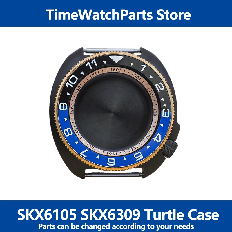 

44mm Black Turtle 316L Stainless Steel Watch Case For NH35 NH36 Movement SKX6105 SKX6309 Watch Turtle Cases Dive Watch Parts