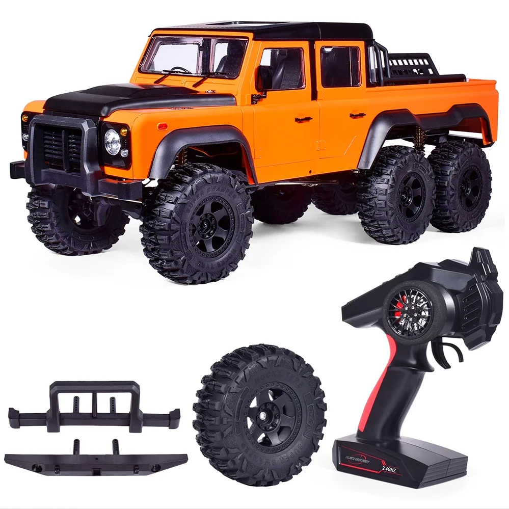 

1:10 Scale RC Off-Road Pickup Truck 6*6 Rock Crawler Lights Sound Movable Doors 2.4G Toy with Spare Tire Match Line THZH1866