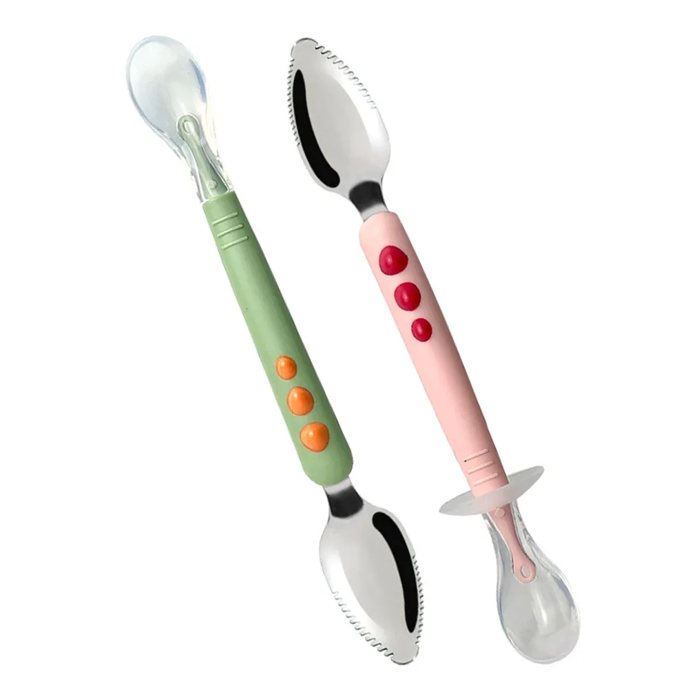 

Набор из 2 силиконовых ложек-шпателей для прикорма младенцев, с двойной головкой и мягким наконечником, для фруктового пюре