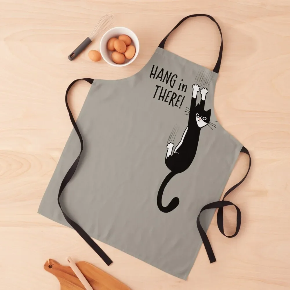 

Tuxedo Cat Hanging On Hang In There! Funny Cat Hanging On With Claws Apron For Hairdresser Customizable Apron