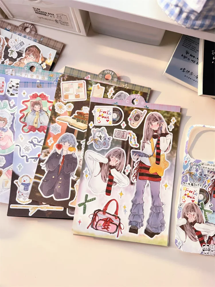 Cute Anime College Girl Character Stickers Decoration Collage DIY Scrapbooking Diary Album Journal Photocard Kawaii Stationery