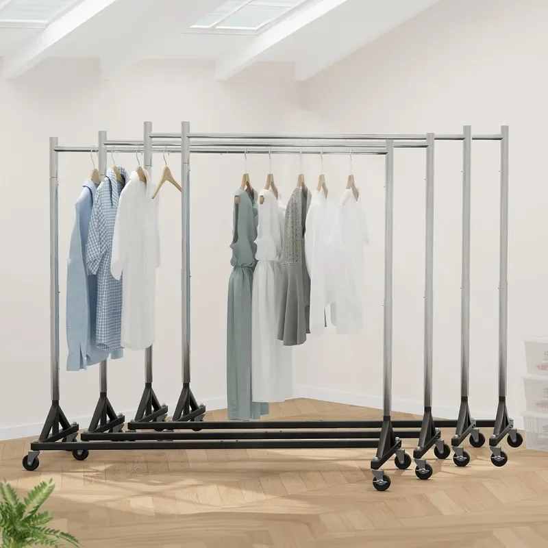 Z Base Clothing Rack Heavy Duty Clothes Rack for Hanging Clothes Hold 500LBS Commercial Garment Rack with Wheels Adjustable