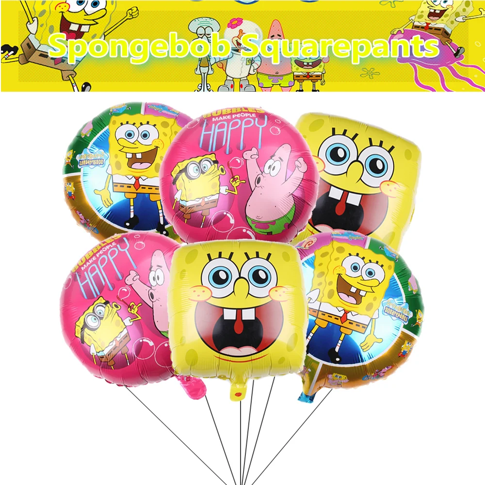 Spongebobed 6Pcs Bloon Sets Party Supplies Children's Birthday Party Decoration Round 18inch Foil Globos Baby Shower DIY Gifts