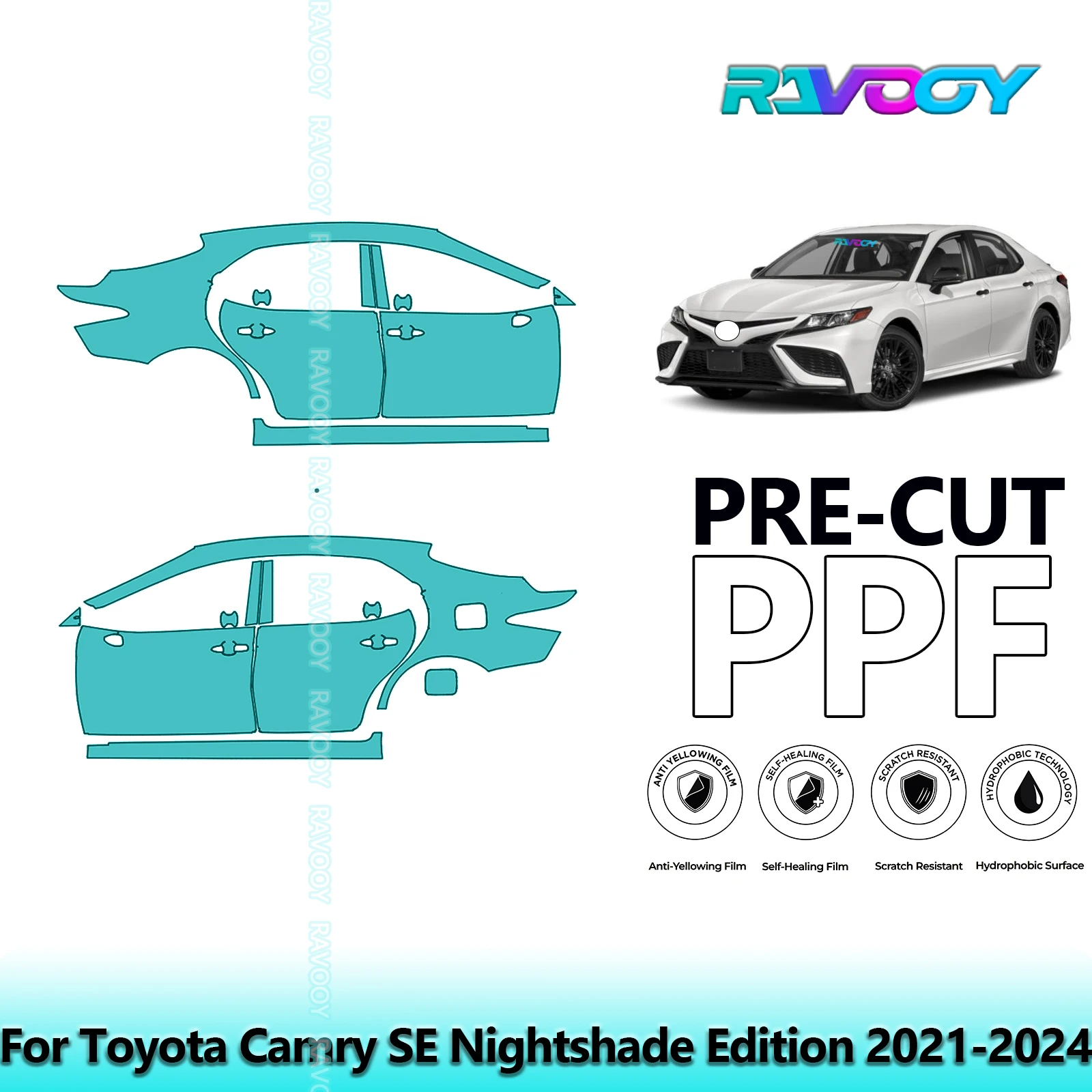 

For Toyota Camry SE Nightshade Edition 2021-2024 8.5mil Pre-Cut PPF Door & A/B Pillar Kit TPU Paint Protection Film Set