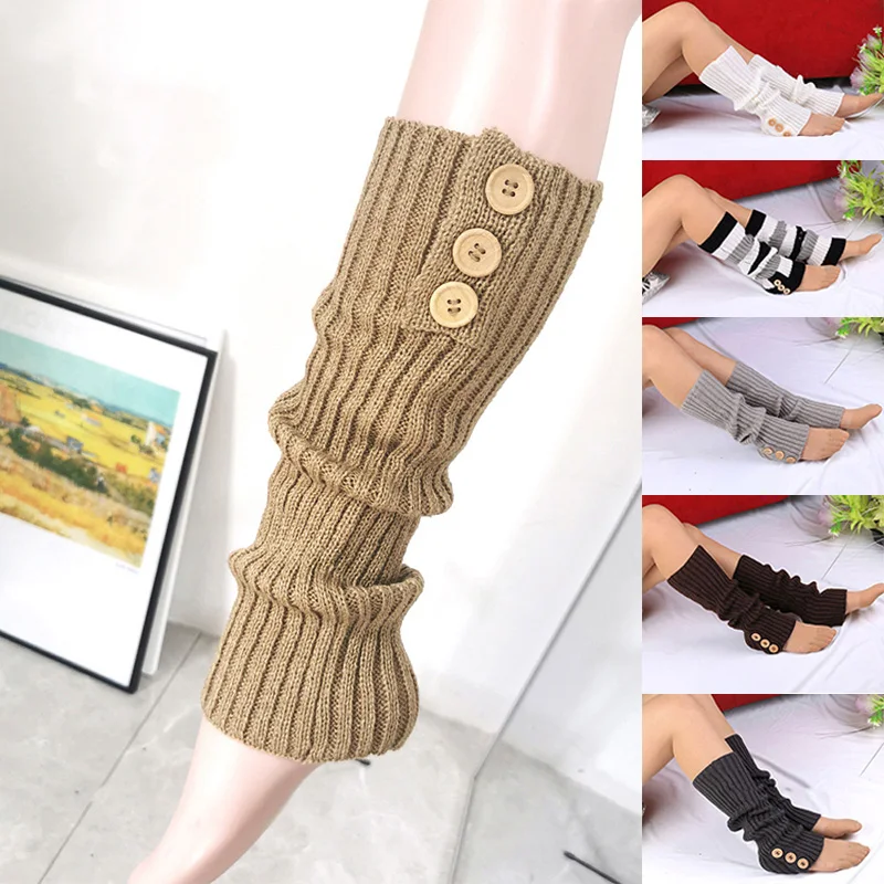 Y2K-Calentadores de piernas con diseño de botones para mujer y niña, calcetines de punto Harajuku, calentadores de pies, calentadores de tobillo de invierno