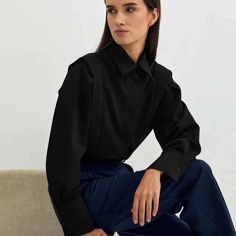 2025年秋新作 レディース ホワイトシャツ ファッション 長袖 ストレートショルダーシャツ レディース 多機能 気質 カジュアルブラウス