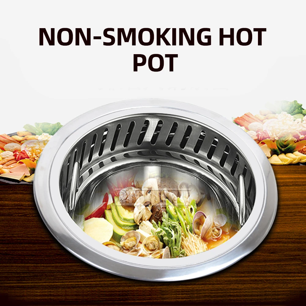 

Commercial Round Hot Pot Buffet Restaurant Stainless Steel Electric Hot Pot Under The Exhaust Induction Cooker Equipment