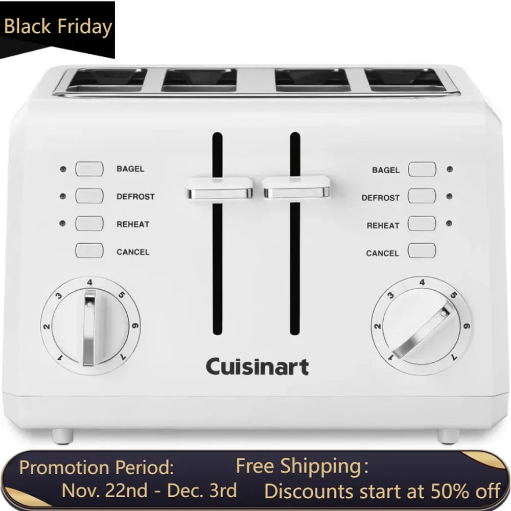 Toasters 4 Slice Compact Plastic Toaster, New, Multiple Toasting Functions, 7-Setting Shade Dial