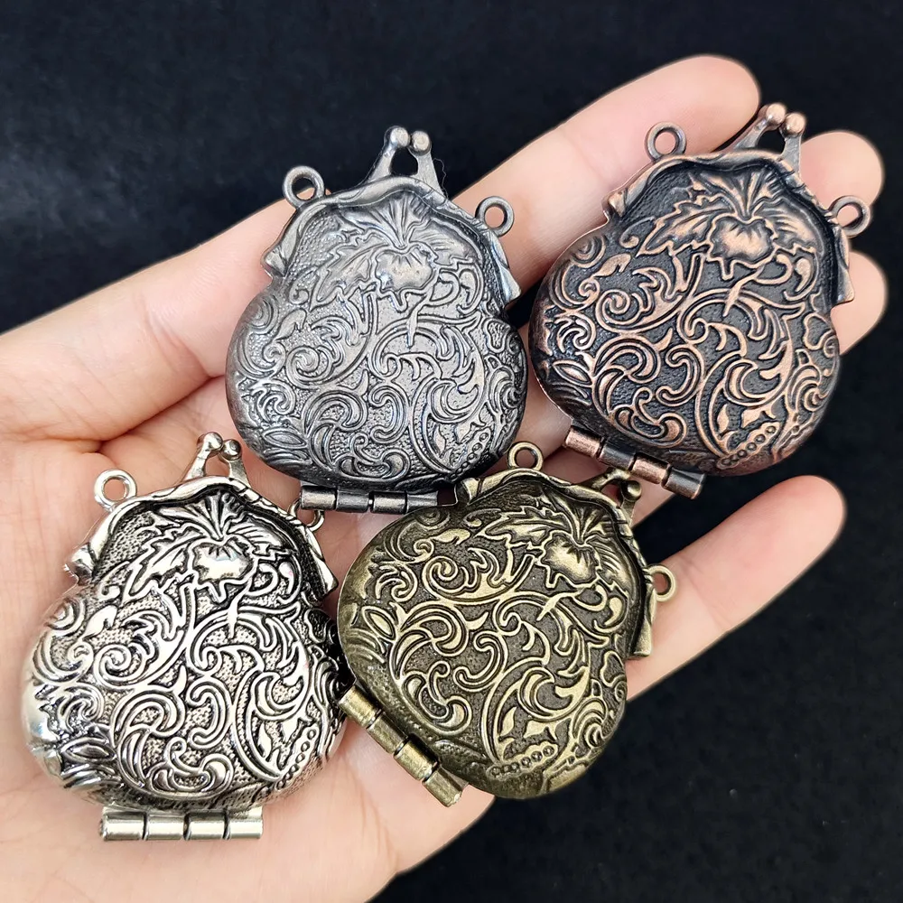 Retro Photo box pendant for DIY Necklace Accessories Vintage money bag shape Can be opened Locket Pendants