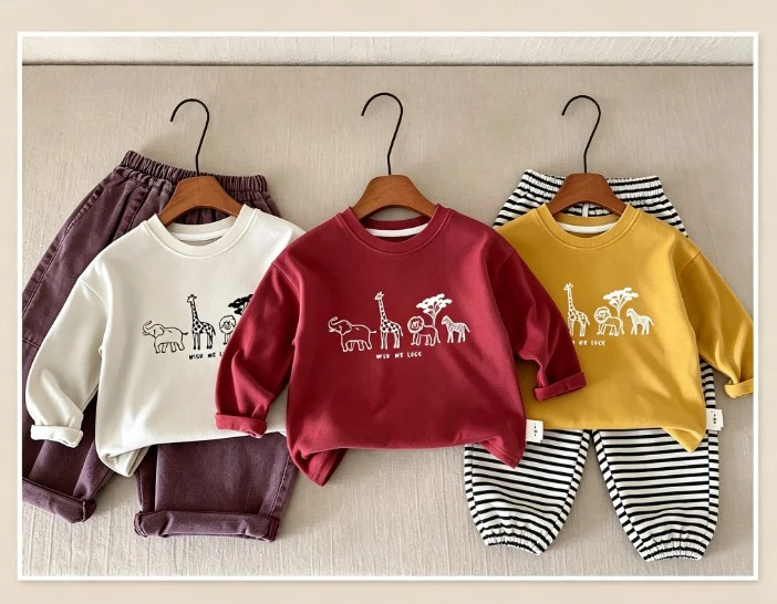 

Boys And Girls Ins Style Safari Animal Graphic T Shirt Cotton Short And Long Sleeve Top Great For Daily Wear Kid Clothing Tees
