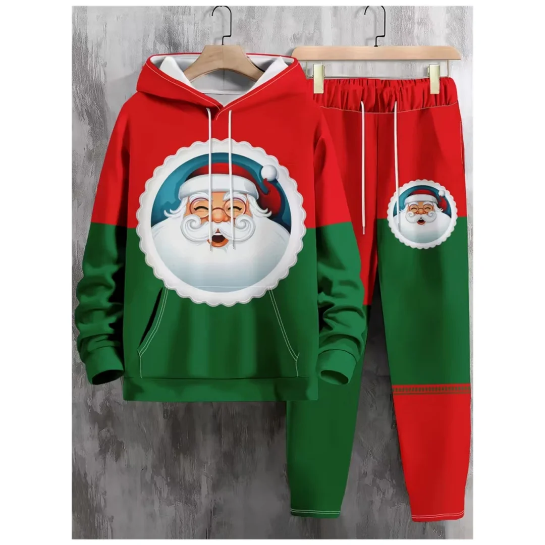 

Осень-зима, мужская толстовка с капюшоном, спортивный комплект, мужская толстовка с принтом Санта-Клауса, комплект с 3D принтом, быстросохнущая дышащая рождественская мужская одежда