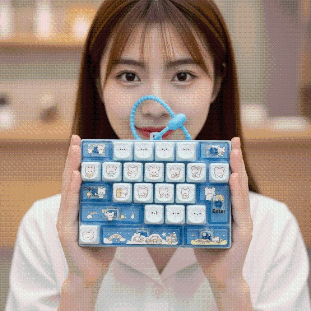 26 Mechanical Keys Keyboard Fidget Compact Size Rainbow Mini Mechanical Keypad Smooth Clicky Cartoon Bear