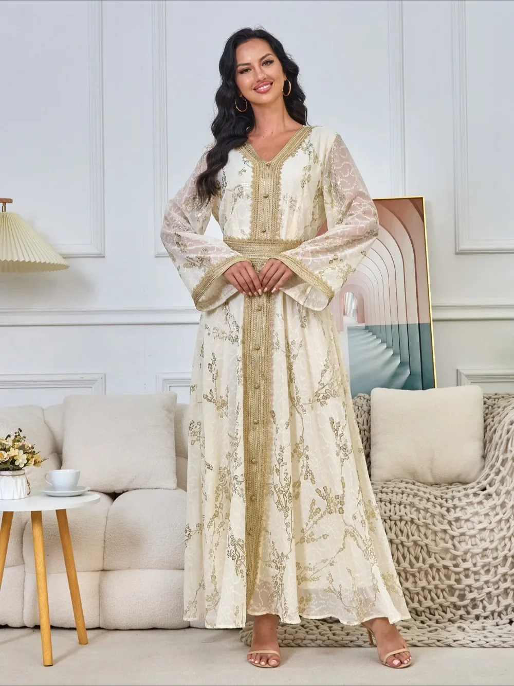 Muslim Kaftan for Women Party Dresses Jalabiya Bronzing Sashes Arab Maxi Robe Eid Ramadan Morocco Islam Dubai Abayas Vestidos