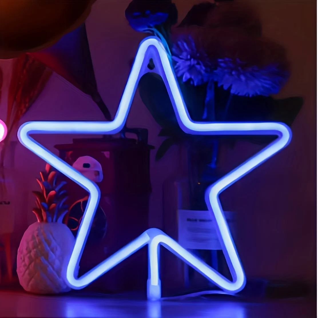 قطعة واحدة، نجمة يوم الاستقلال النيون، غرفة النوم، ديكور المنزل، ضوء الليل، ترتيب الجو الرومانسي، الحفلات، عيد الميلاد، هدية العطلة، USB أو البطارية غير متضمنة)