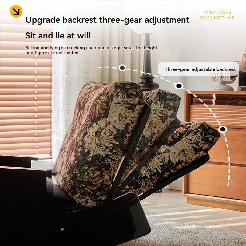 Cadeira de balanço retrô de madeira maciça, poltrona de varanda, sofá preguiçoso, cadeira de lazer para adultos de sala de estar, cadeira de balanço única