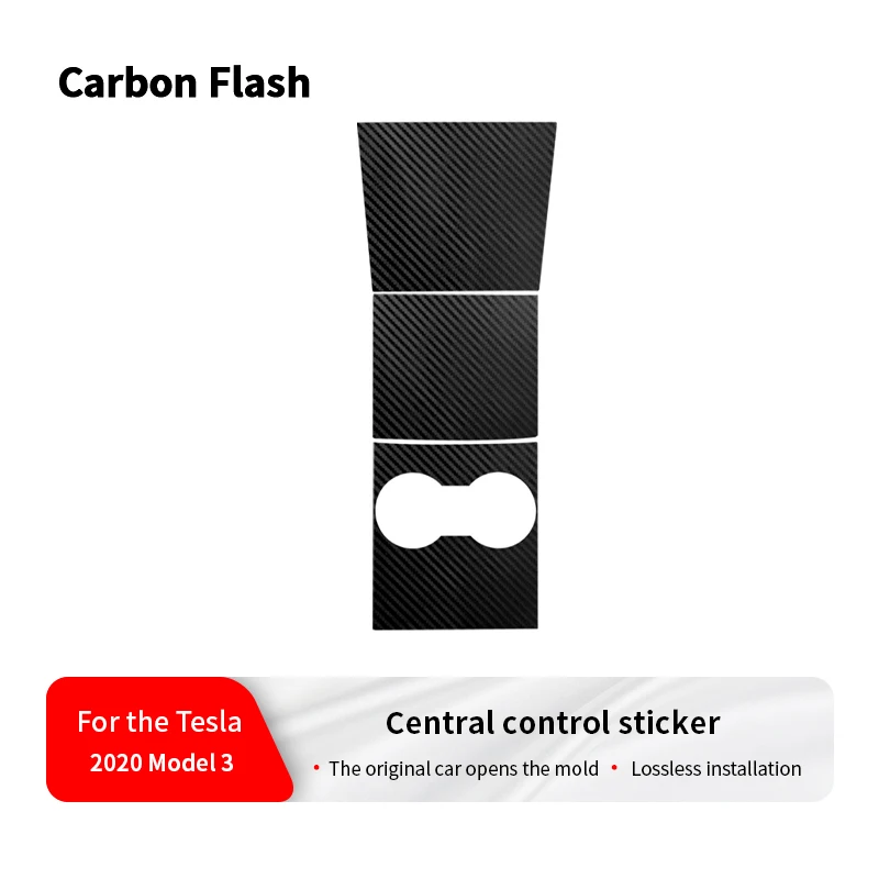 Image of Carbon-Flash-Aufkleber für Tesla 2017-2020 Model 3/Y Mittelkonsole, Schutzfolie mit Holzmaserung und Carbonfaser-Muster