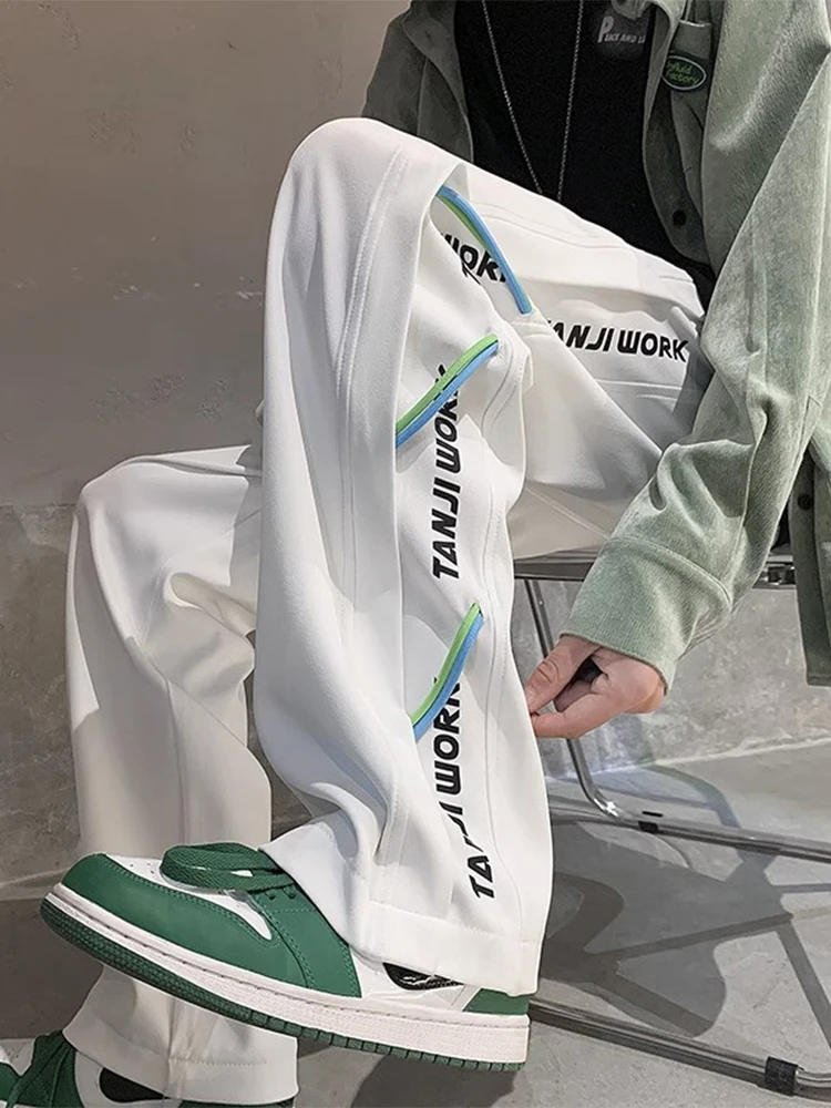 

American Sle Casual White Pants Men's Trendy Brand Design Sense Splicing Straight Loose Match All Qui Dry Sports Long Pants