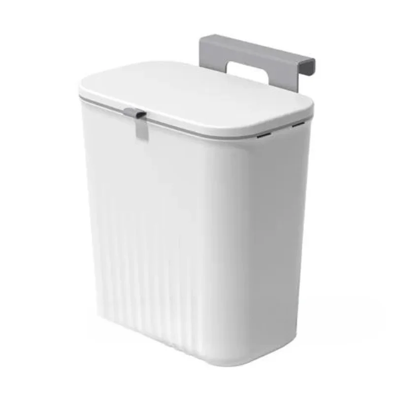 Wall-mounted Kitchen Trash Can with Lid Household Cabinet Door Hanging Sliding Lid Trash Can Storage Bucket