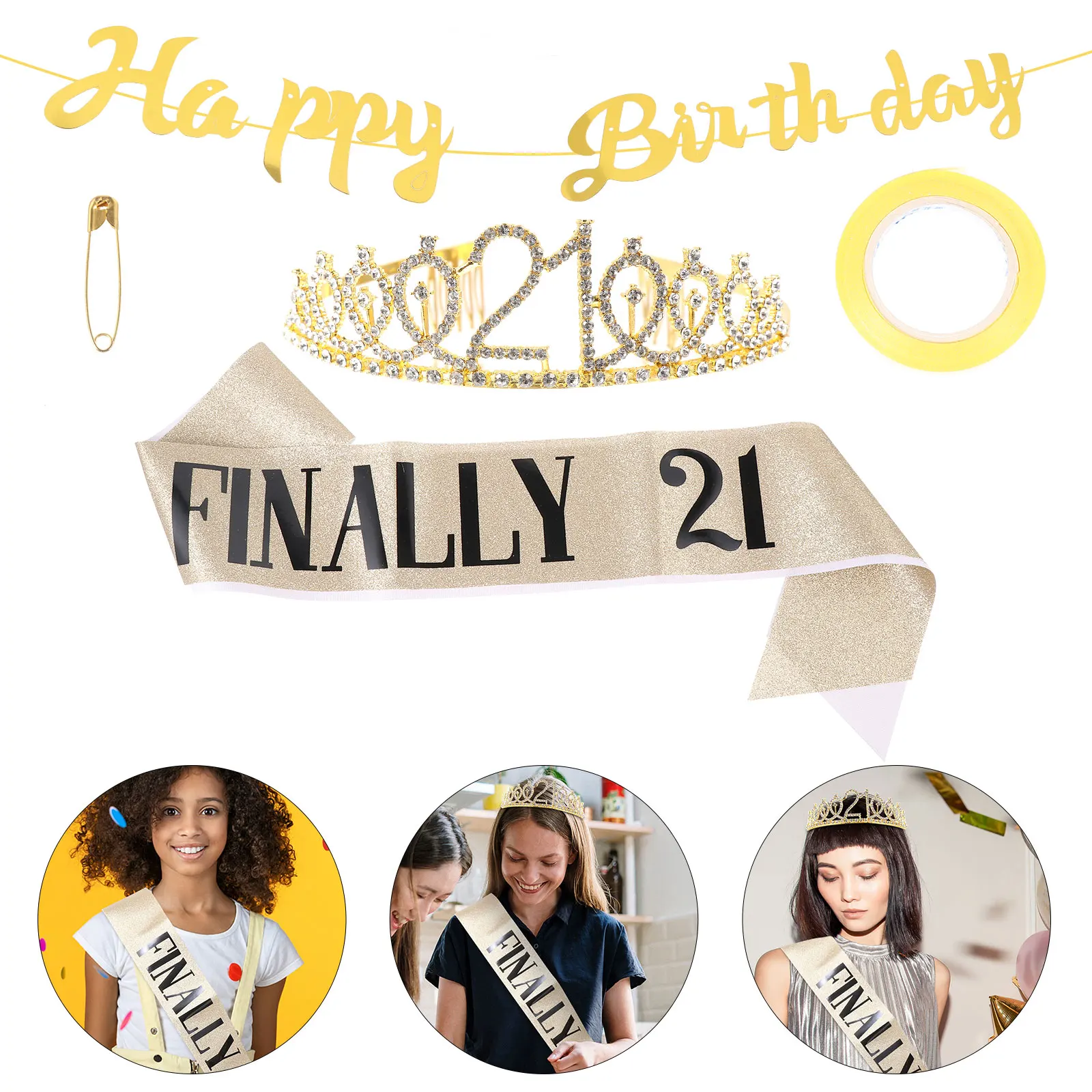 

Gloss Powder Banner Set Birthday Shoulder Strap Girls Hair Accessories Party Sash Headdress Cloth Supplies Women's