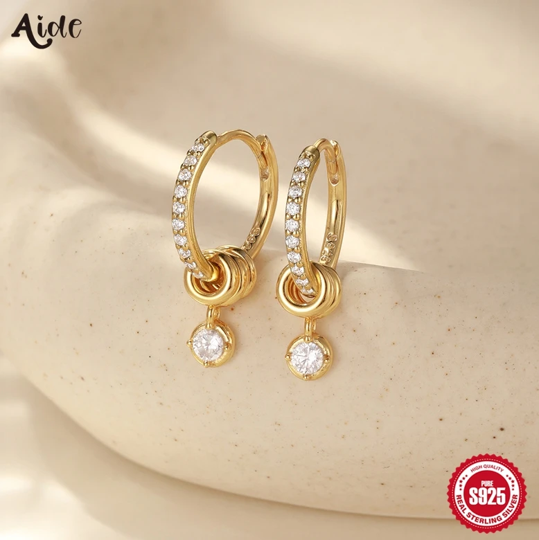 

Aide 925 Sterling Silver New Design Zircon Pendant Hoop Earring for Women Simple Huggies Earring Cartilage Gifts Jewelry aretes