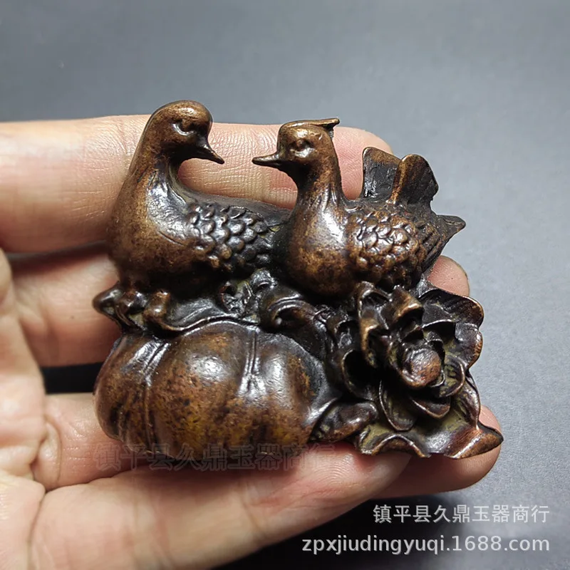 Small ornament, brass mandarin duck lotus playing in water, home decoration and office accessory