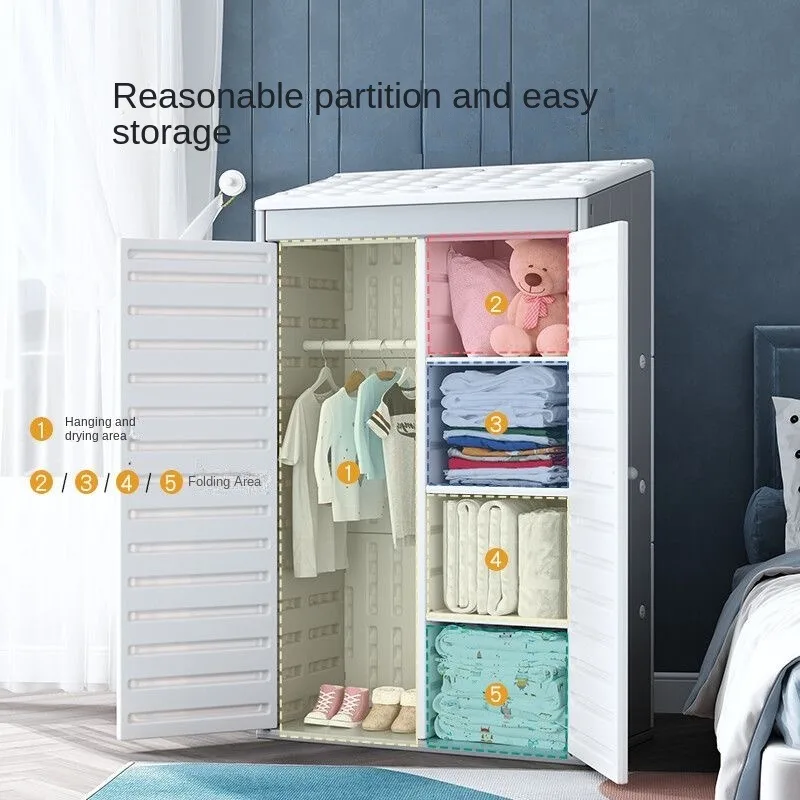 Children's Thickened Wardrobe Household Bedroom Simple Assembly Storage Cabinet Baby Double Door Small Wardrobe