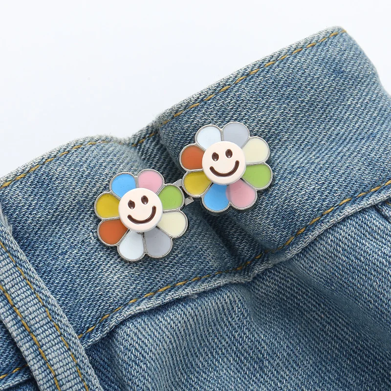 Cute Sunflower Button Fit on Loose Jeans & Pants  Waist Tightener Adjustable Waist Buckle for Jeans No Sewing Required