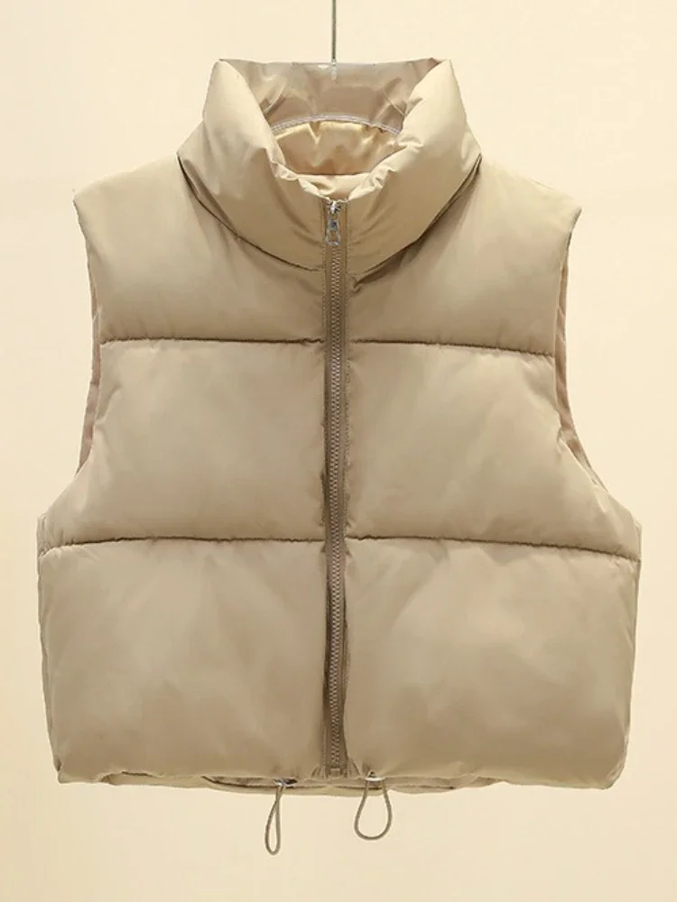 

Women Winter Zipper Coat Solid Color Vest Coat Casual Stand-up Collar Vests Thickened Windproof Cold Tops Short Cotton Clothing