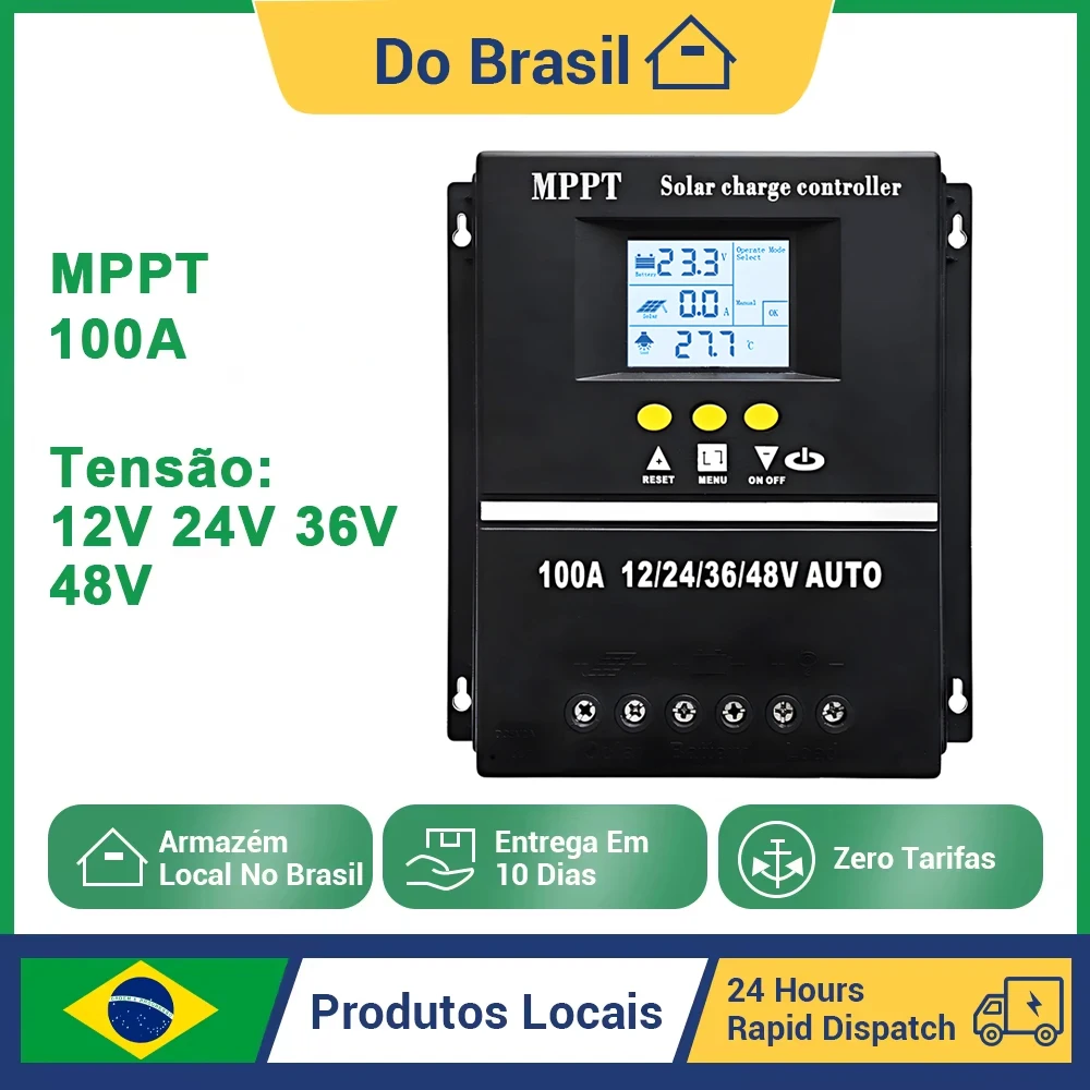 [Envio do Brasil] Controlador de Carga Solar Y&H 100A MPPT 12V 24V 36V 48V para Painel Solar e Regulador de Bateria de Chumbo Ácido