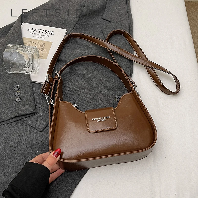 

LEFTSIDE Retro Saddle Shoulder Bags for Women PU Leather Underarm Bag 2025 Summer New Designer Crossbody Bag Luxury Handbags