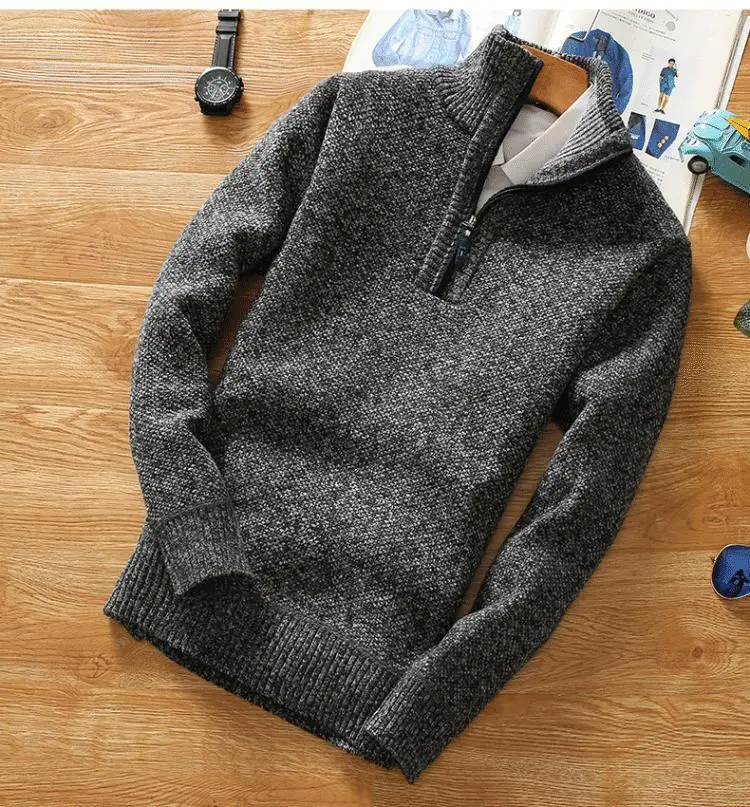 New Pullovers Autumn Winter Knit Sweater Men's Zipper Outwear Korean Casual Streetwear Turtleneck Cold Blouse Hombre Jumpers